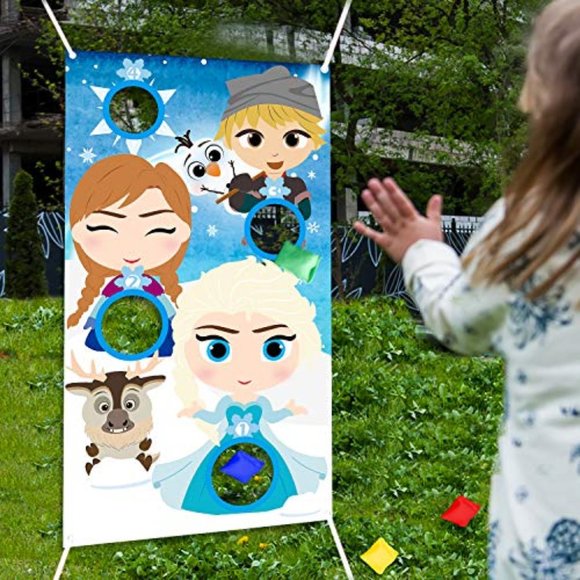 Frozen Toss Game Banner with 4 Bean Bags, Snow Queen Elsa Anna Party Games Activ - Picture 1 of 6
